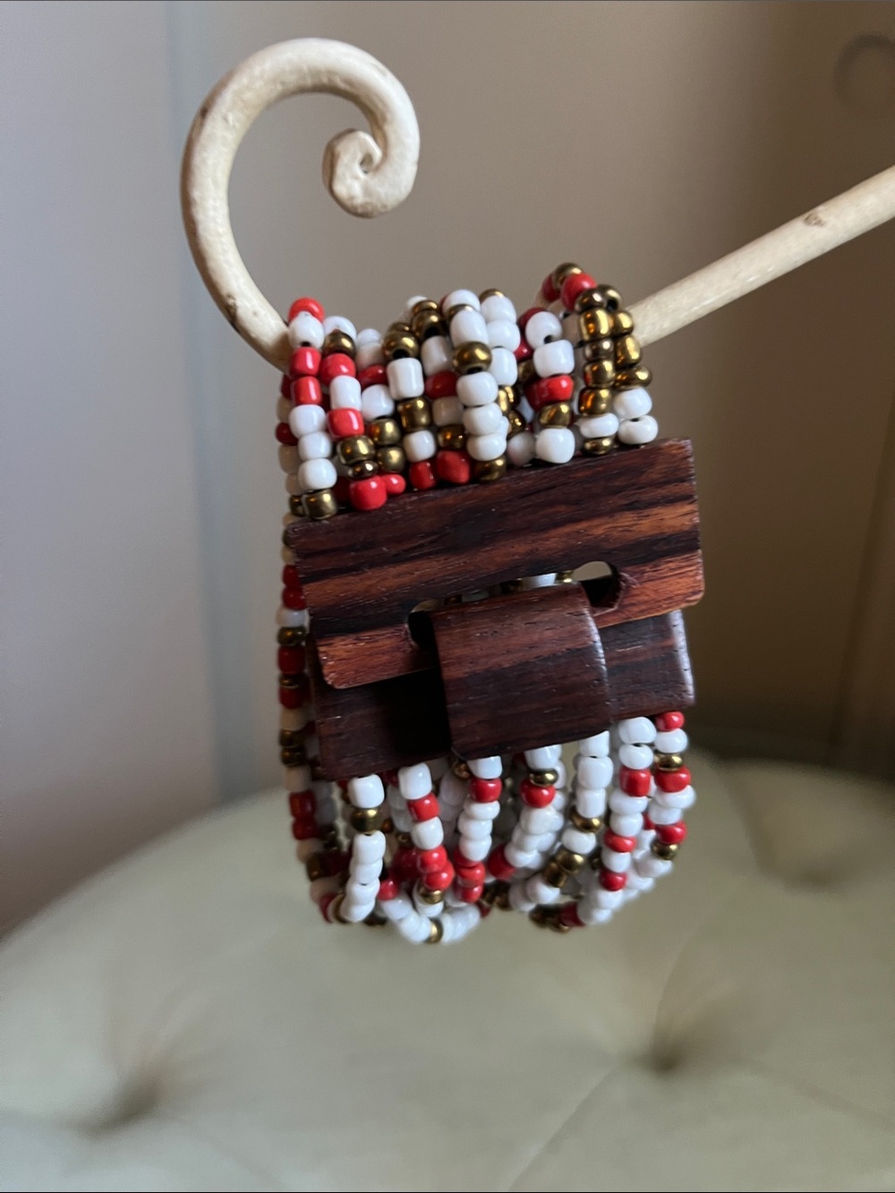 Vintage Bohemian-Style Multi-strand Beaded Bracelet with Wooden Buckle Clasp -